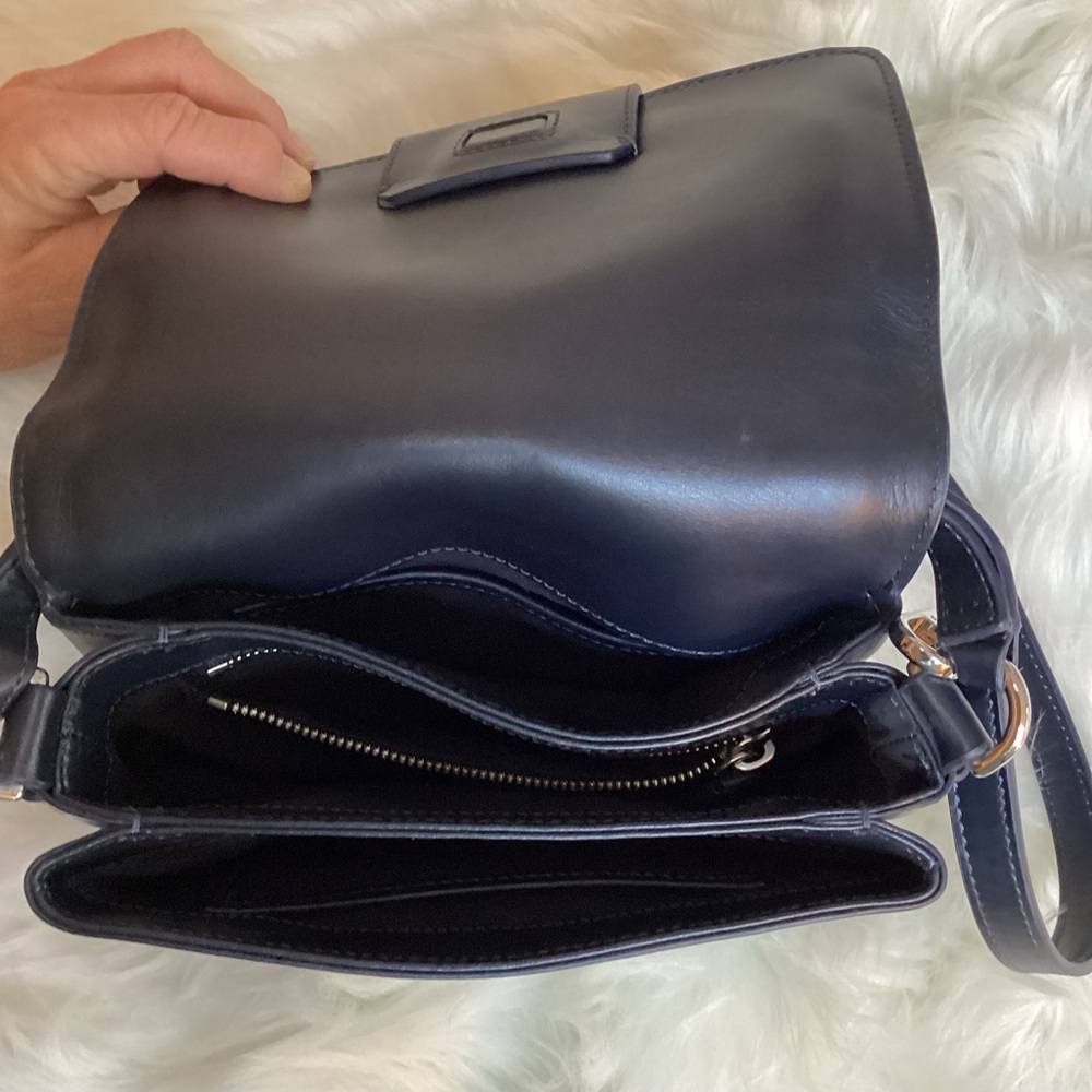 Stuart Weitzman Navy Blue Leather And Suede Patchwork Crossbody Purse - Picture 7 of 7